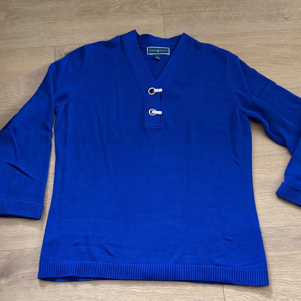 Karen Scott Women's Blue V-Neck Sweater